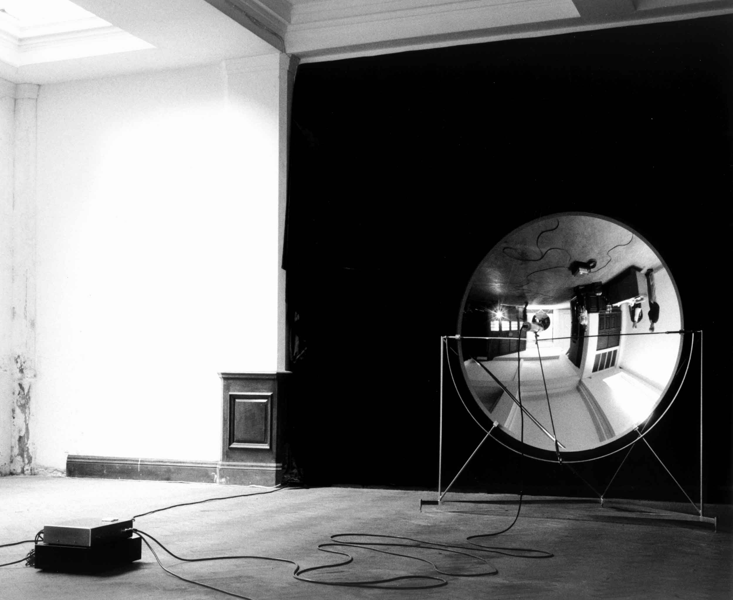 Interference: black and white image of artwork in exhibition space