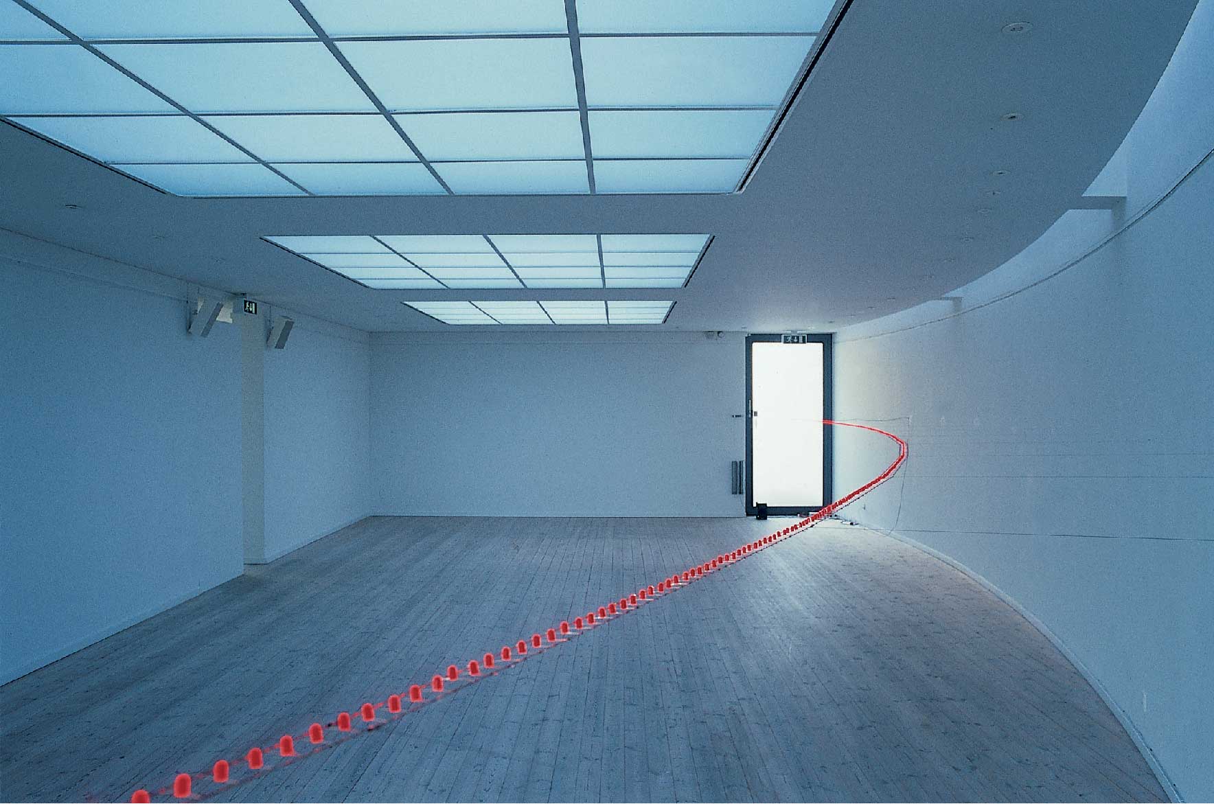 LED Installation: view on artwork from other side of exhibition space