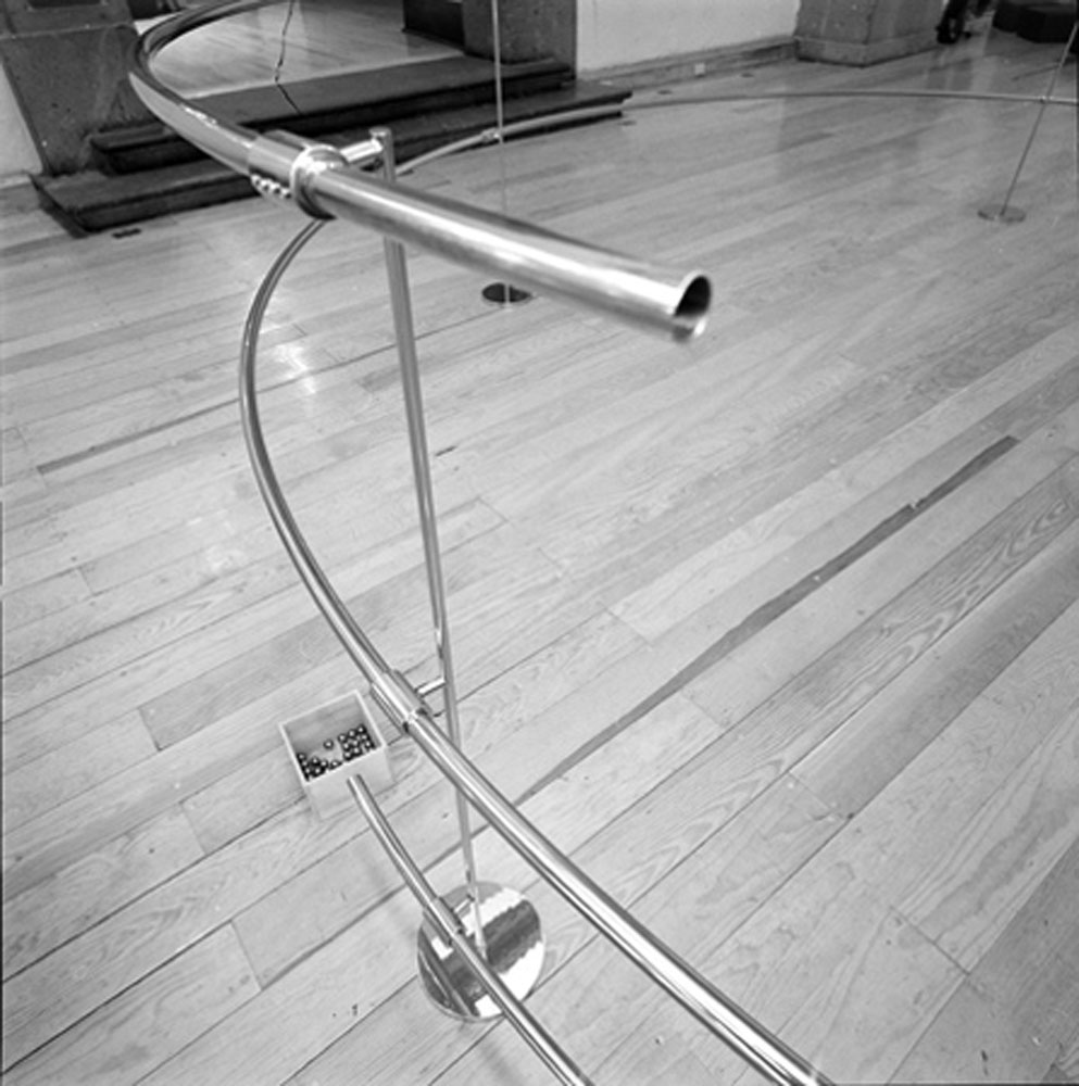 Close-up of the artwork in black and white