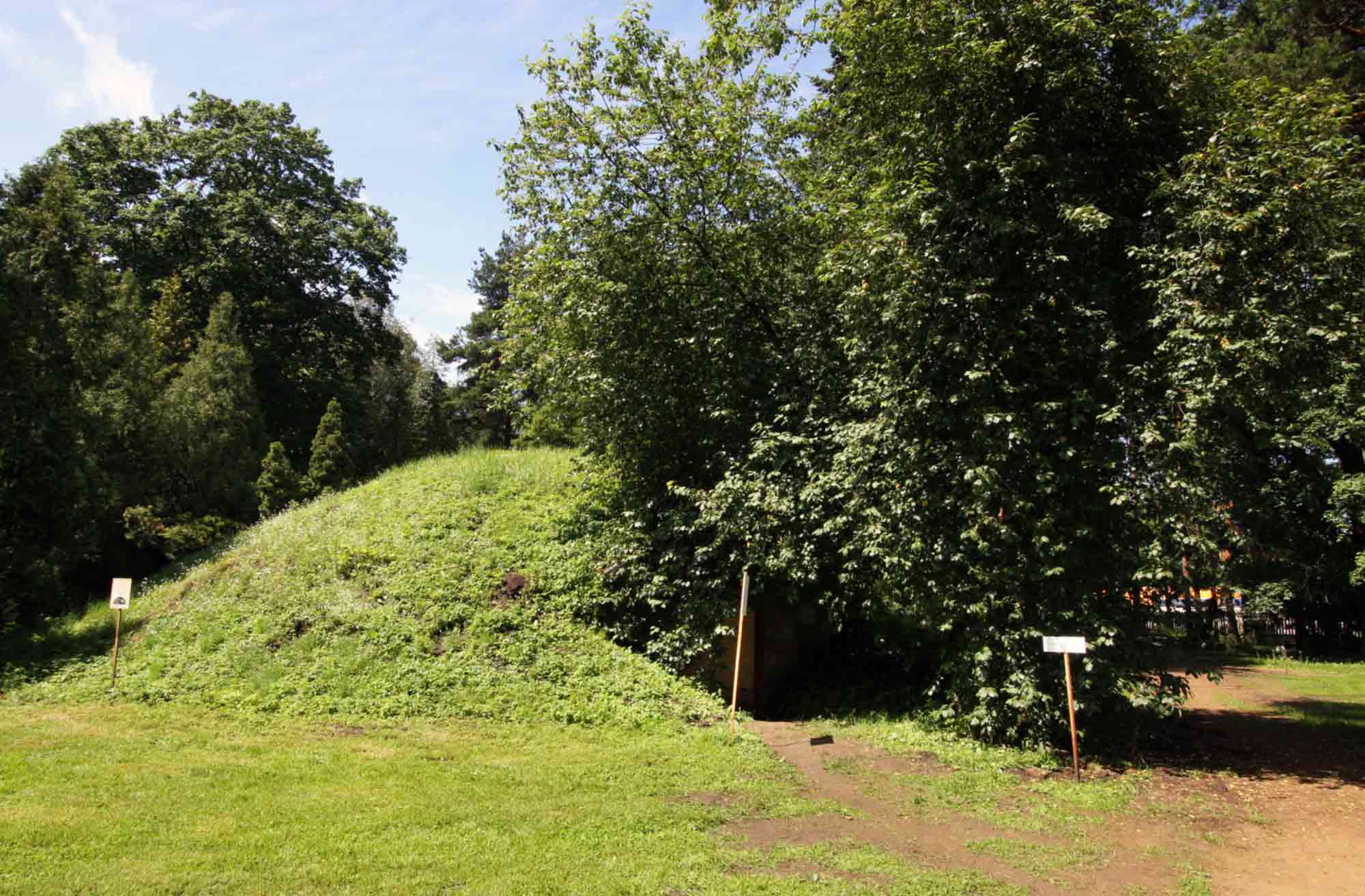 Entrance to exhibition space on grass hill with trees