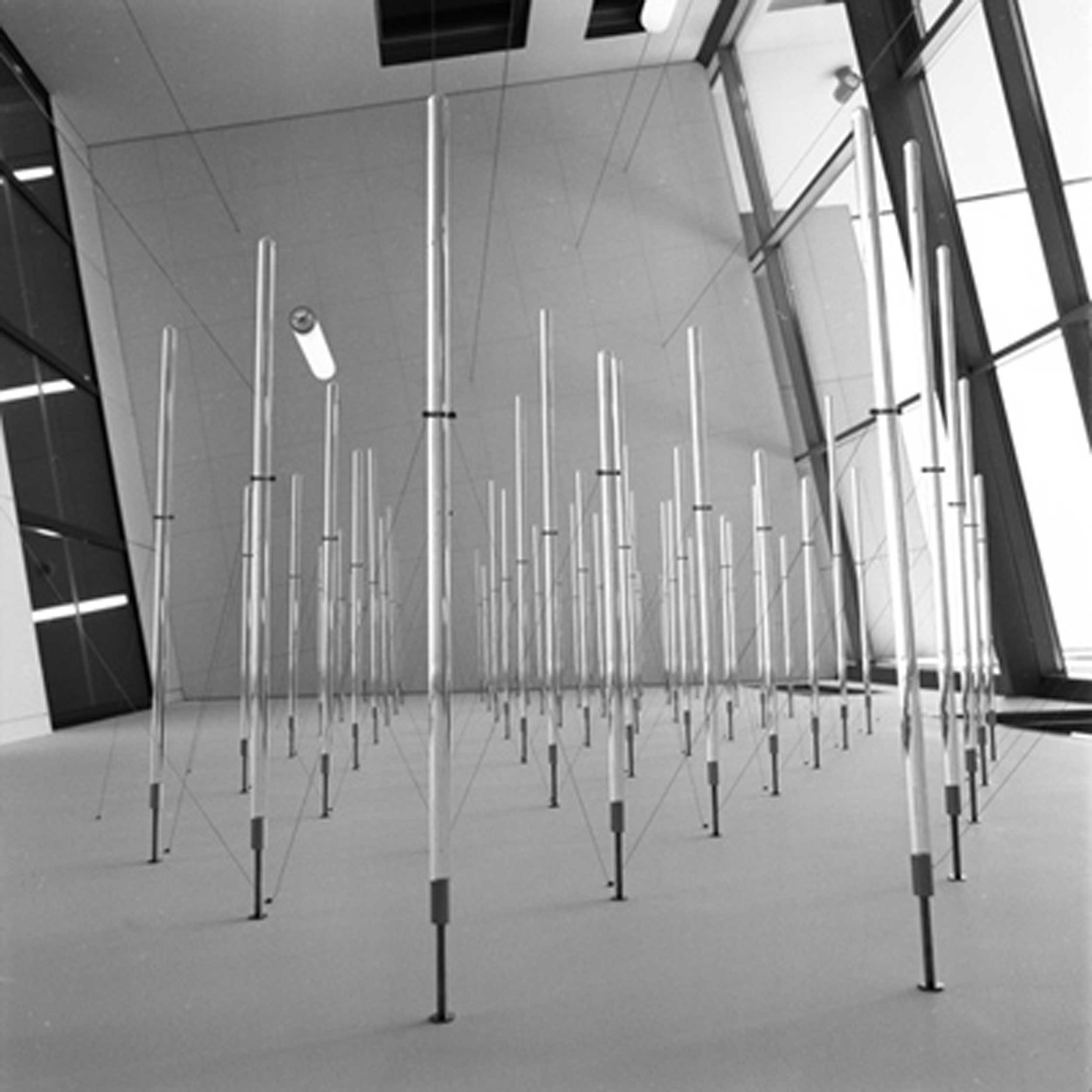 Black and white picture of the artwork from beneath