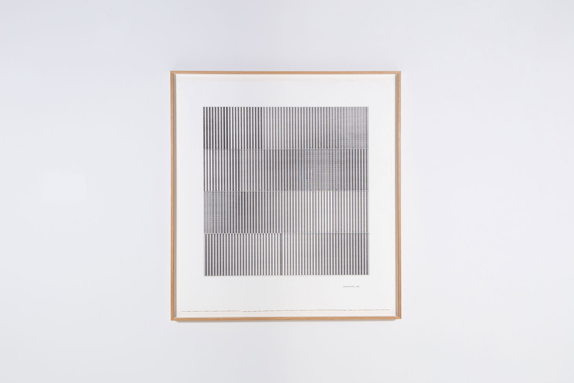 Moiré pattern print of four gradients of straight black lines